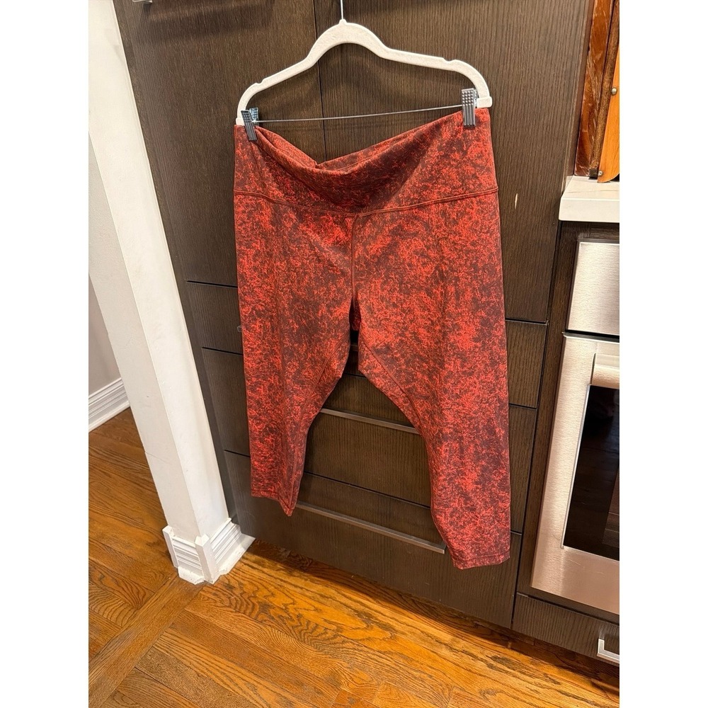 Lululemon Wunder Train High-Rise Tight 25" Denim Wash Print Autumn Red Black 20